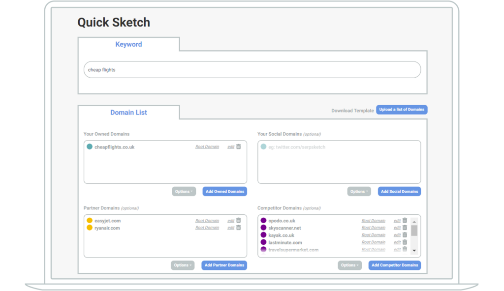 Screenshot of SERPsketch quick sketch setup